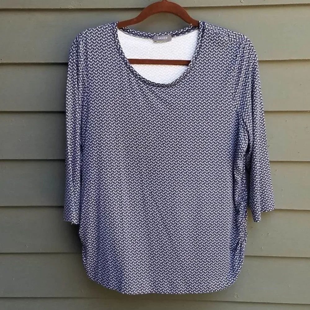 Basler 3/4 Sleeve Blue Black White Print Top size L-XL